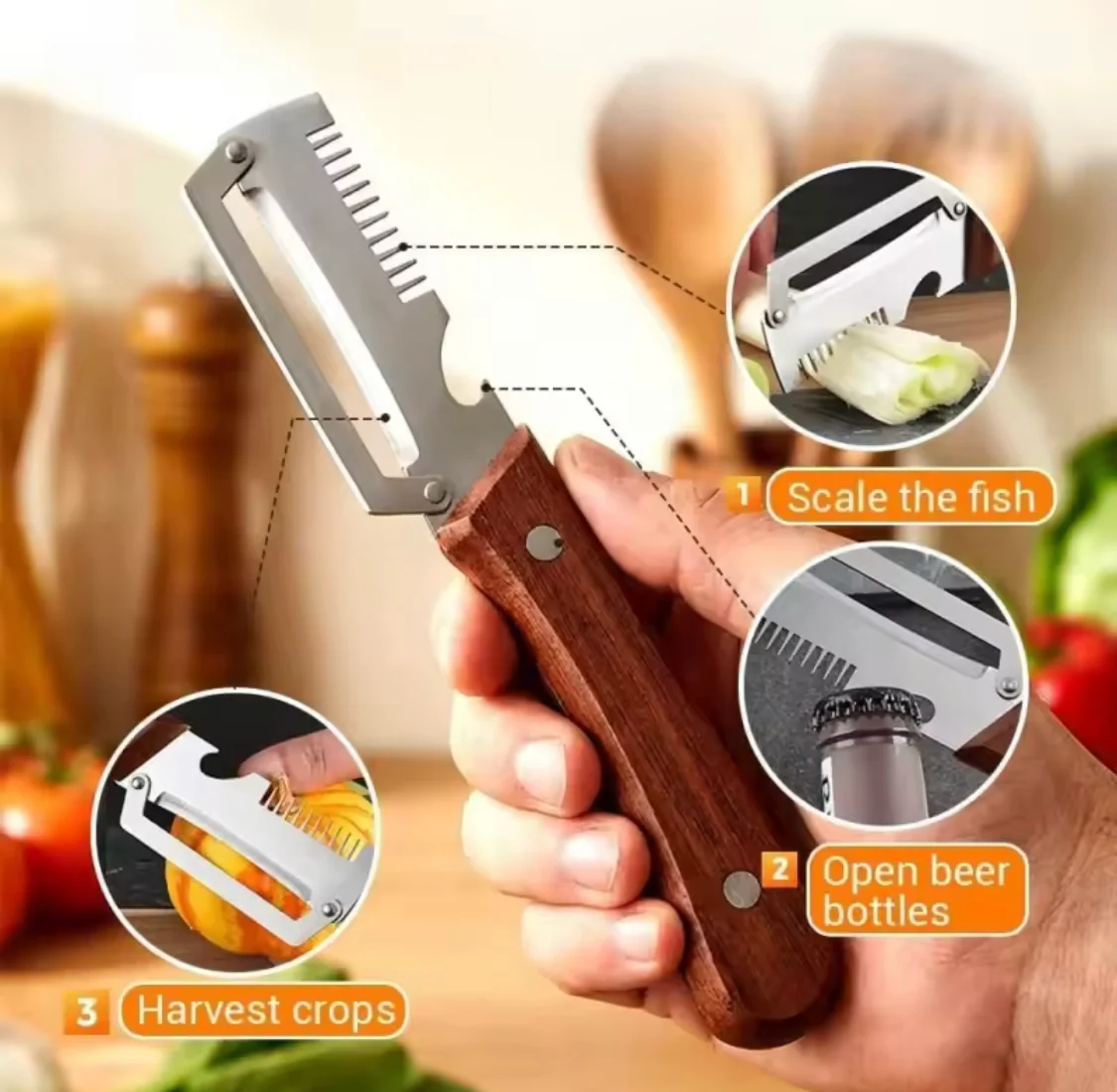 3in1 Peeler Knife Stainless Steel - Image 3